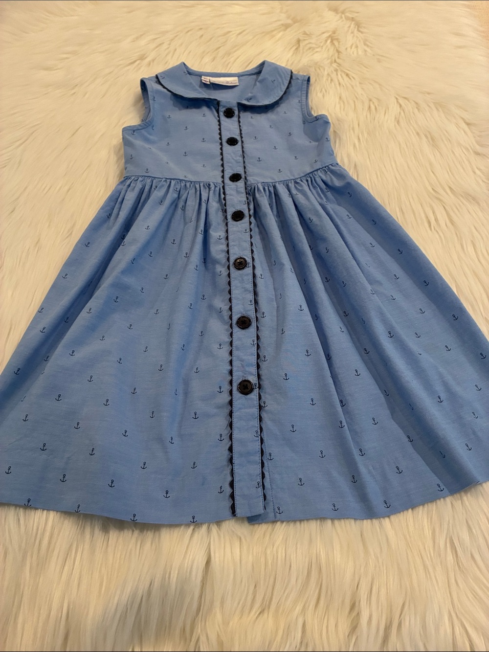 Rachel Riley Girls Blue Dress with Anchor Print